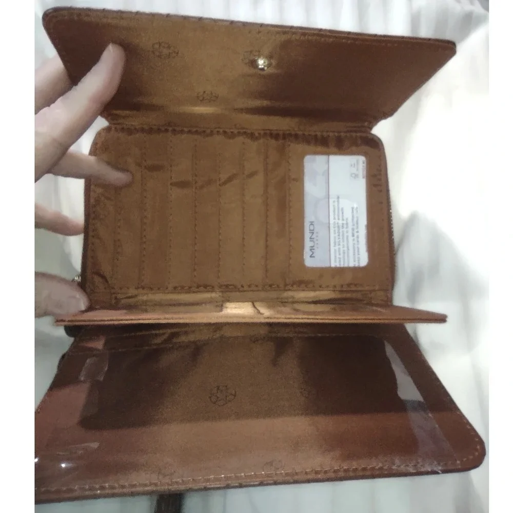 Mundi Woven Checkbook Wallet Brown Faux Leather RFID Protected Wristlet‎